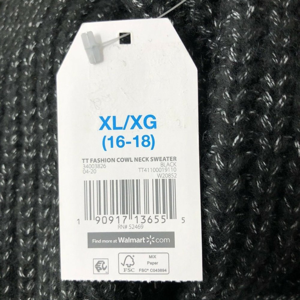 Time & Tru Womens Cowl Neck Sweater Black Heathered Longline Relaxed Fit Casual - Picture 10 of 12
